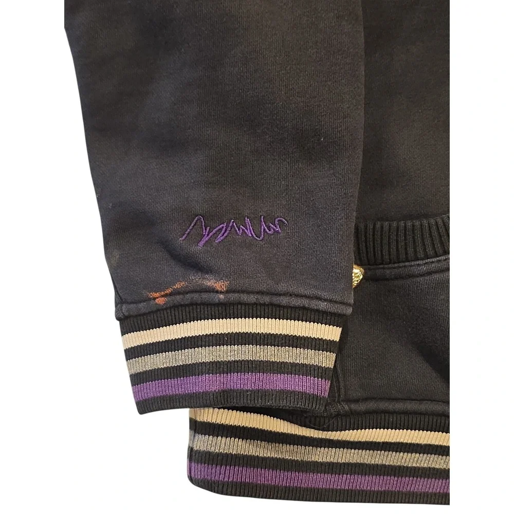 COOGI XXXL Embroidered Hoodie Sweatshirt Crest Logo Black Purple Bleach Spot